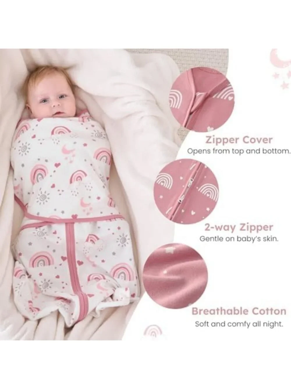 Cozy Cotton Baby Swaddle Sleep Sack 3-6 Months | Soft Newborn Swaddles